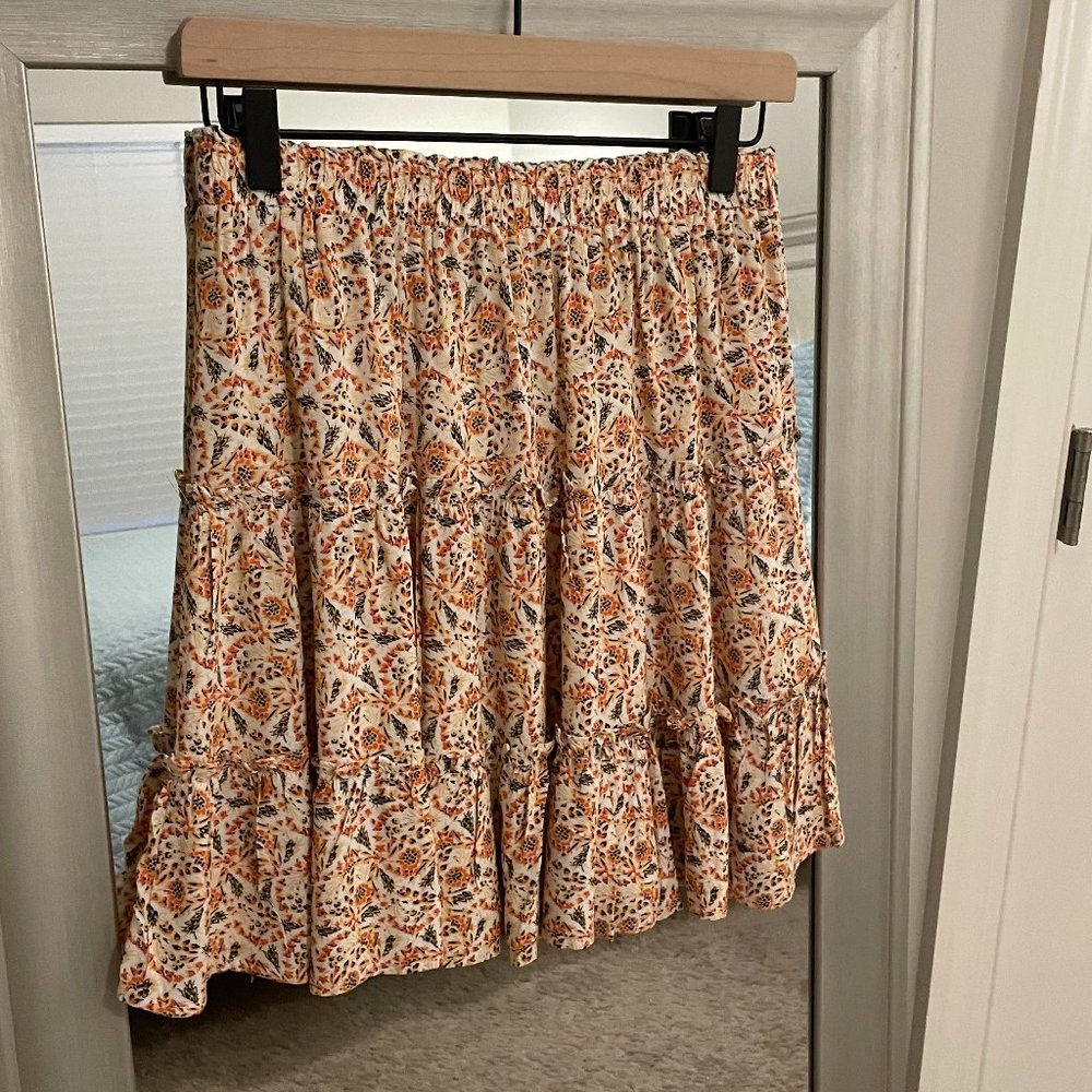 Cynthia Rowley Women's Orange Sunflower Floral Boho Flowy Mini Skirt Size M